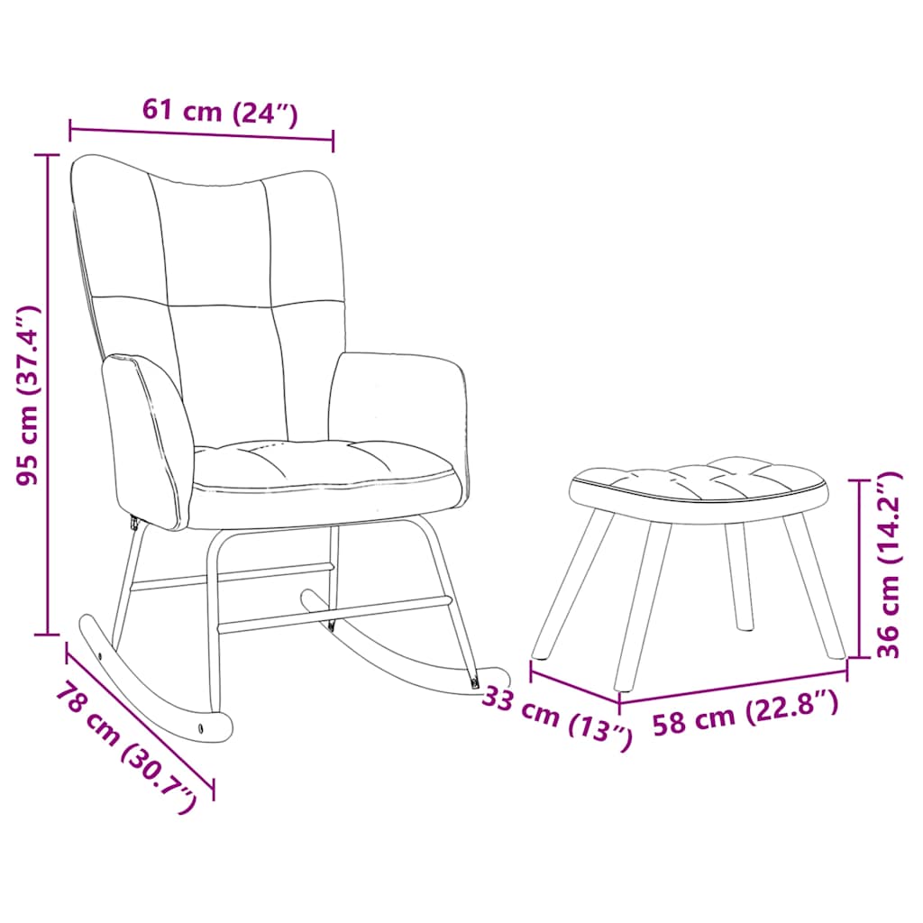 vidaXL Κουνιστή καρέκλα με υποπόδιο ανοιχτό κίτρινο ύφασμα