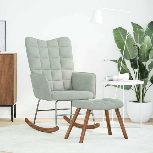 vidaXL Κουνιστή Πολυθρόνα με Σκαμπό Ανοιχτό Γκρι Βελούδο