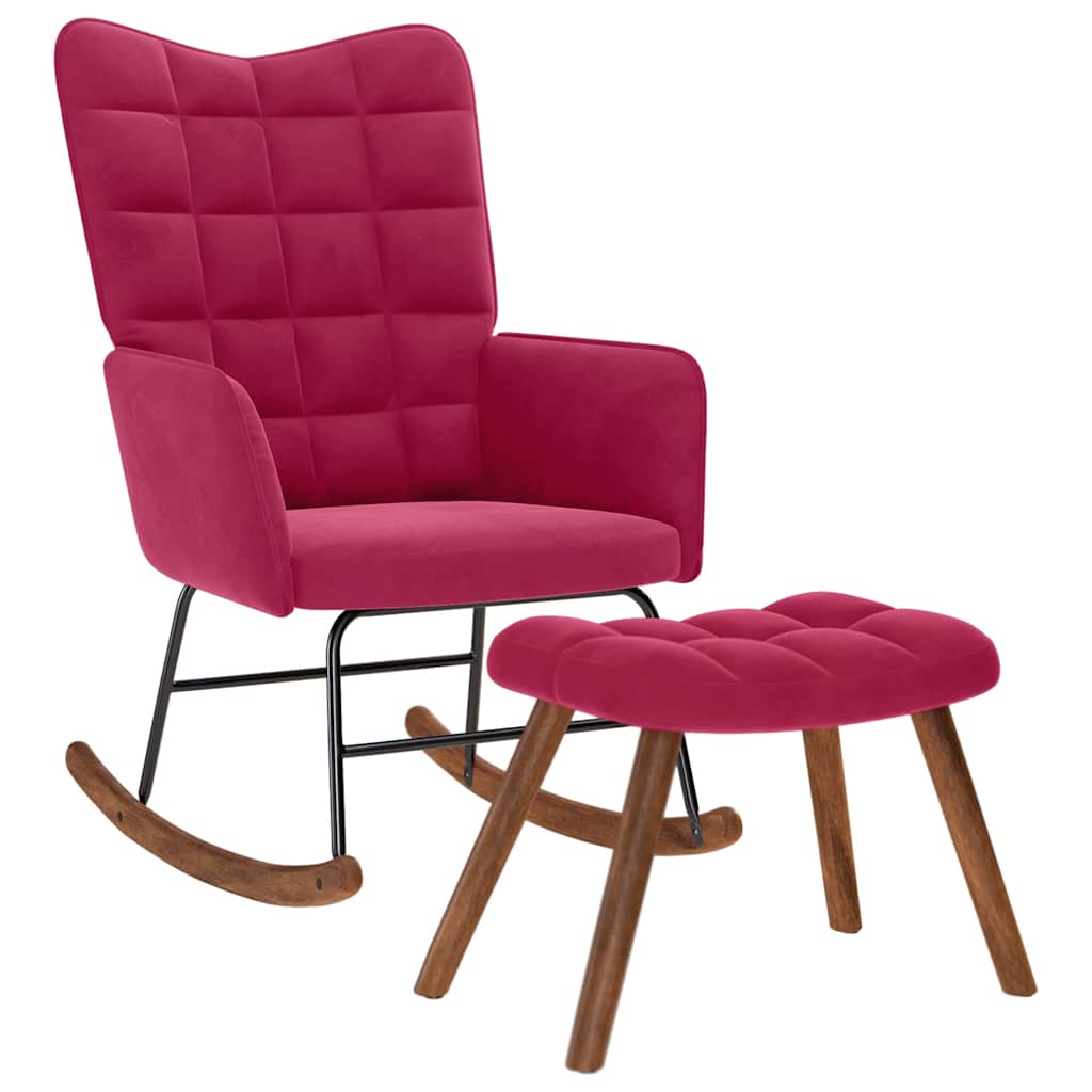 vidaXL Κουνιστή πολυθρόνα με σκαμνί Wine Red Velvet
