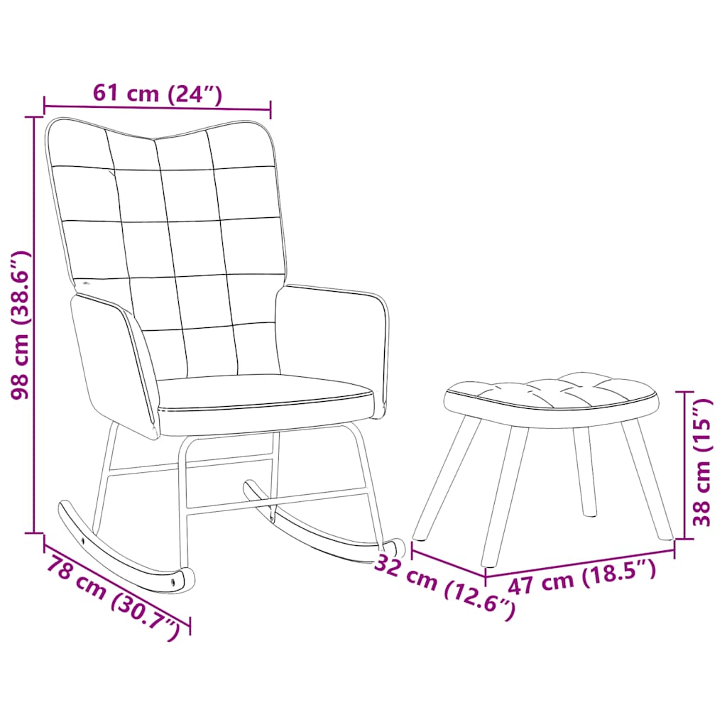 vidaXL Κουνιστή πολυθρόνα με σκαμνί Wine Red Velvet