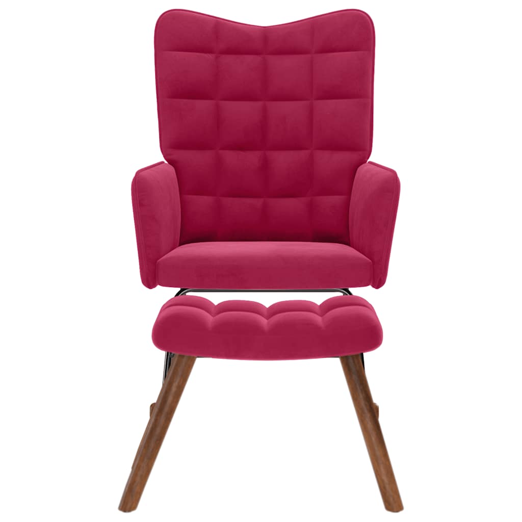 vidaXL Κουνιστή πολυθρόνα με σκαμνί Wine Red Velvet