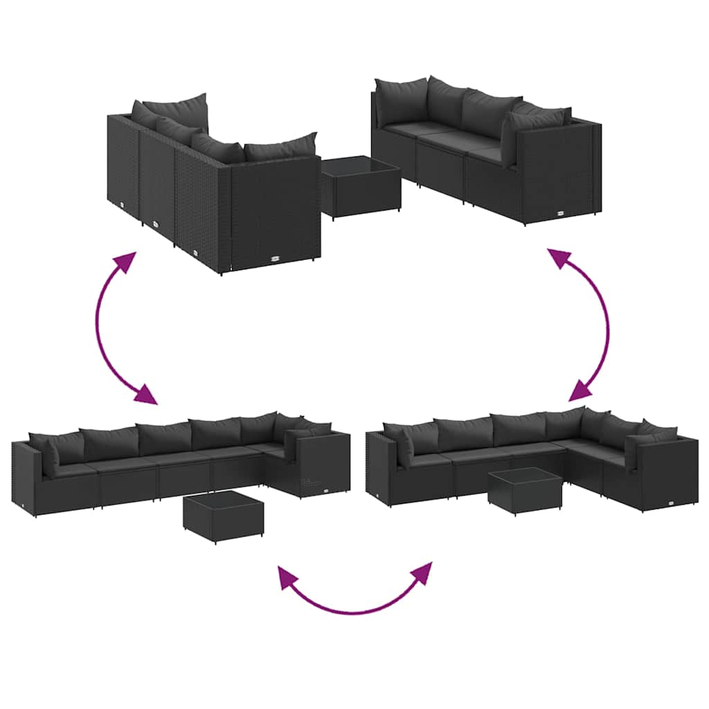 vidaXL Σαλόνι Κήπου 7 Τεμαχίων Μαύρο από Συνθετικό Ρατάν με Μαξιλάρια