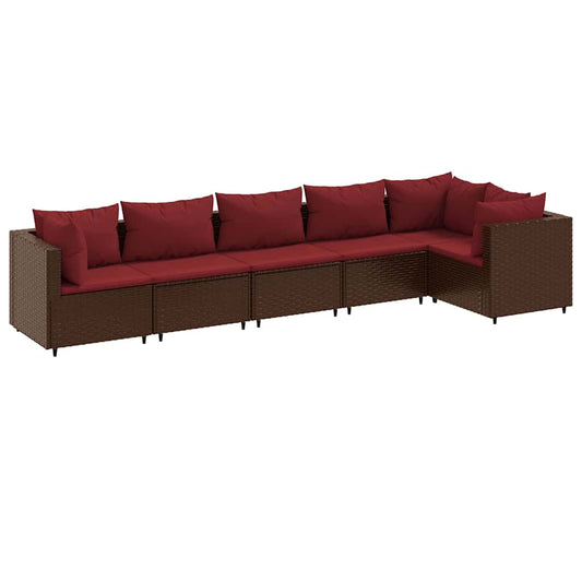 vidaXL Σαλόνι Κήπου 6 Τεμαχίων Καφέ από Συνθετικό Ρατάν με Μαξιλάρια