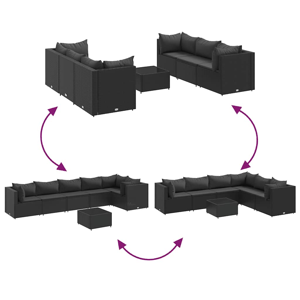 vidaXL Σαλόνι Κήπου 7 Τεμαχίων Μαύρο από Συνθετικό Ρατάν με Μαξιλάρια