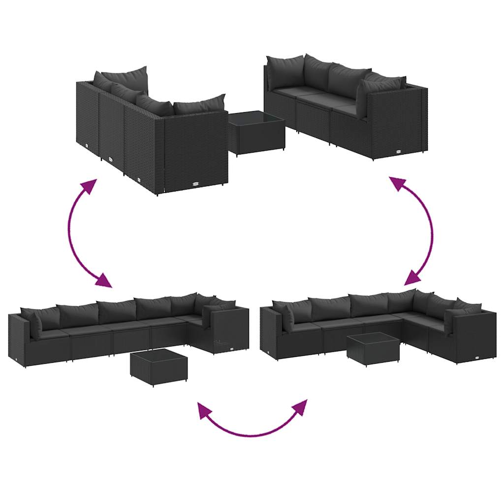 vidaXL Σαλόνι Κήπου 7 Τεμαχίων Μαύρο από Συνθετικό Ρατάν με Μαξιλάρια