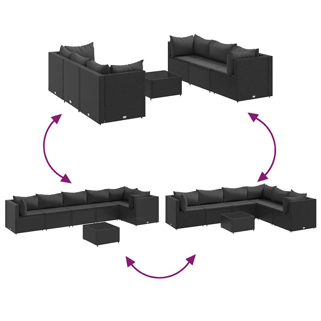 vidaXL Σαλόνι Κήπου 7 Τεμαχίων Μαύρο από Συνθετικό Ρατάν με Μαξιλάρια