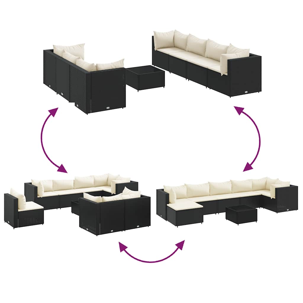 vidaXL Σαλόνι Κήπου 8 Τεμαχίων Μαύρο από Συνθετικό Ρατάν με Μαξιλάρια