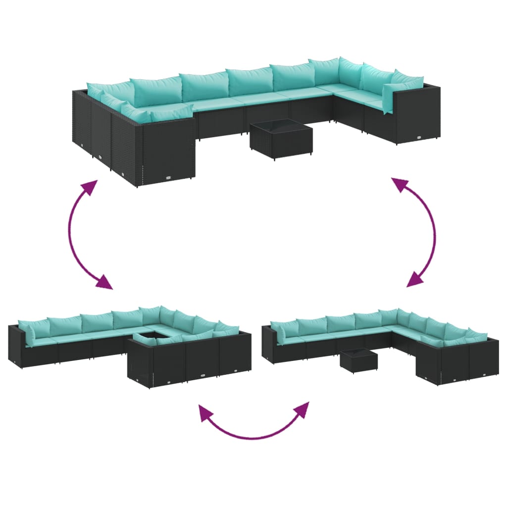 vidaXL Σαλόνι Κήπου Σετ 10 Τεμαχίων Μαύρο Συνθετικό Ρατάν με Μαξιλάρια