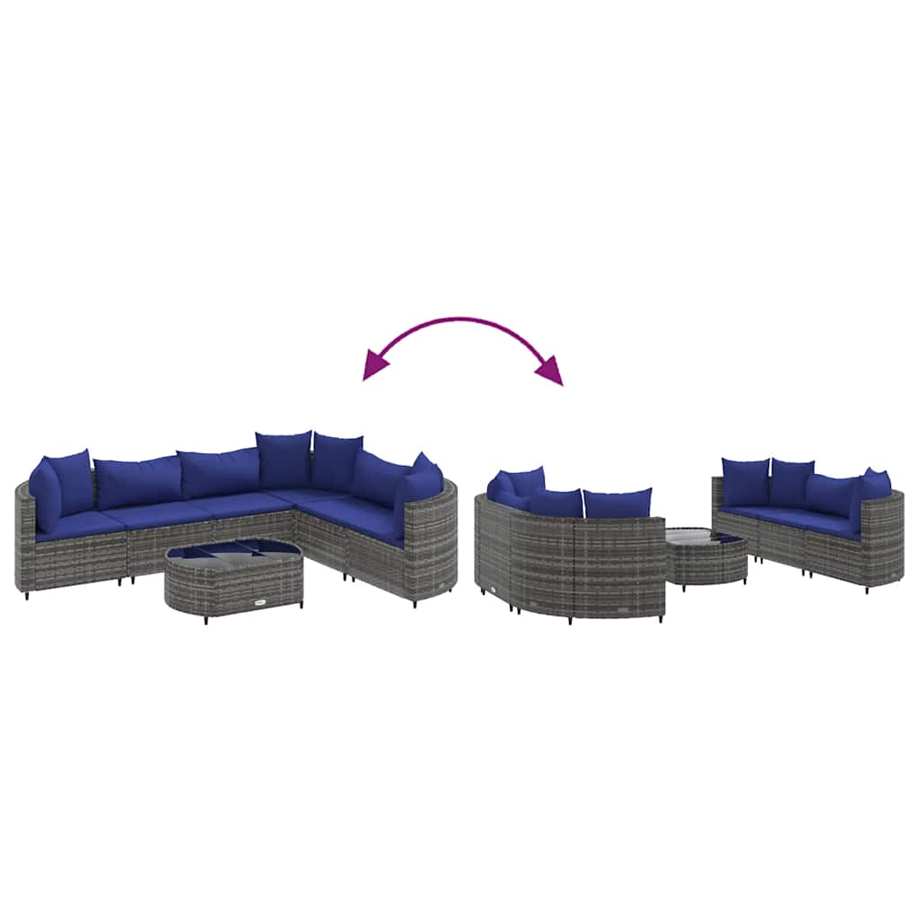 vidaXL Σετ Σαλονιού Κήπου 7 τεμ. Γκρι Συνθετικό Ρατάν με Μαξιλάρια