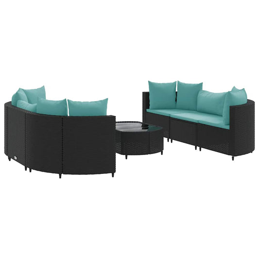 vidaXL Καναπές Σετ 7 Τεμαχίων Μαύρο Συνθετικό Ρατάν με Μαξιλάρια