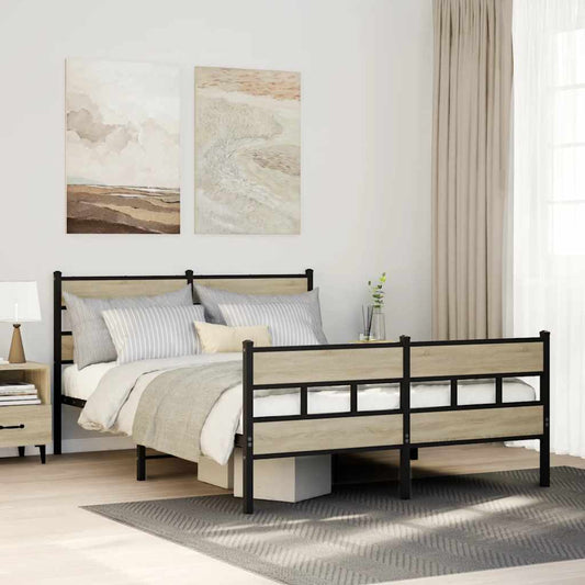 vidaXL Σκελετός Κρεβ. Χωρίς Στρώμα Sonoma Δρυς 150x200 εκ. Μεταλλικό
