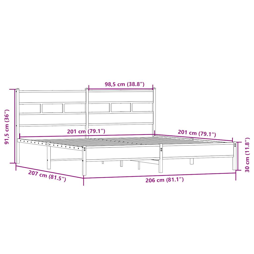 vidaXL Σκελετός Κρεβ. Χωρίς Στρώμα Sonoma Δρυς 200x200 εκ. Μεταλλικό