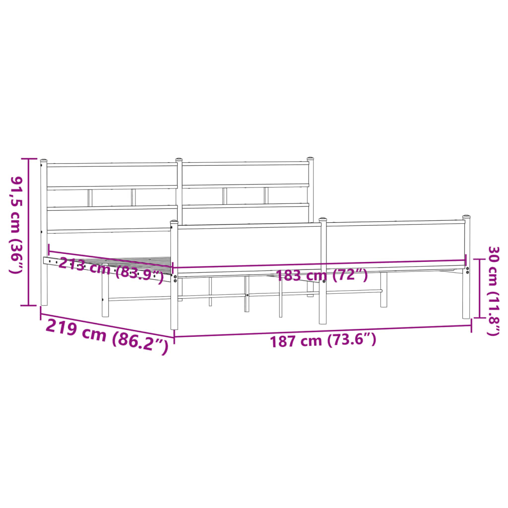 vidaXL Σκελετός Κρεβ. Χωρίς Στρώμα Καφέ Δρυς 183x213 εκ. Μεταλλικό
