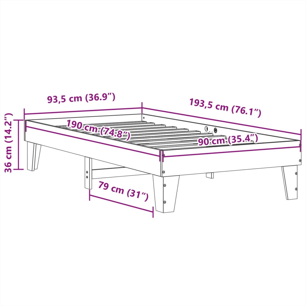 vidaXL Σκελετός Κρεβατιού Χωρίς Στρώμα 90x190 εκ Μασίφ Ξύλο Πεύκου