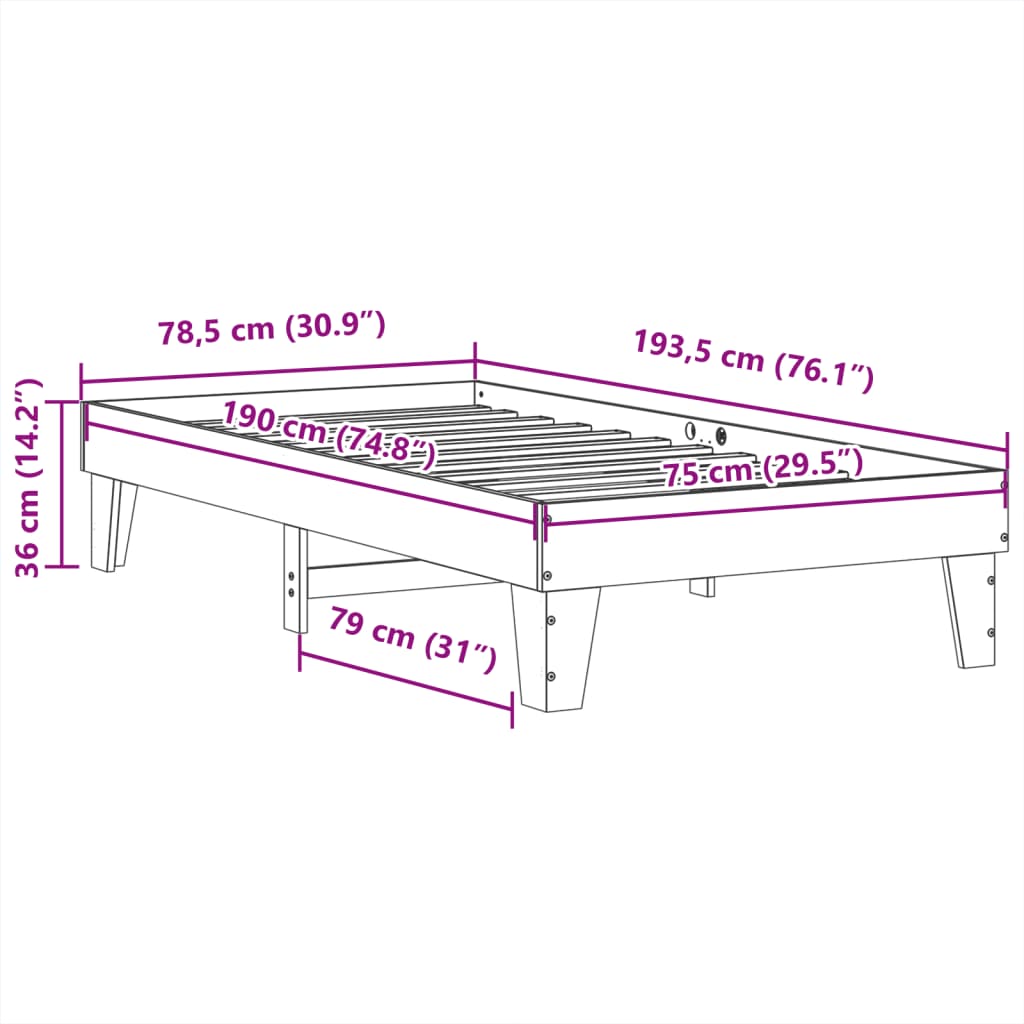 vidaXL Σκελετός Κρεβ. Χωρίς Στρώμα Καφέ Κεριού 75x190 εκ Μασίφ Πεύκο