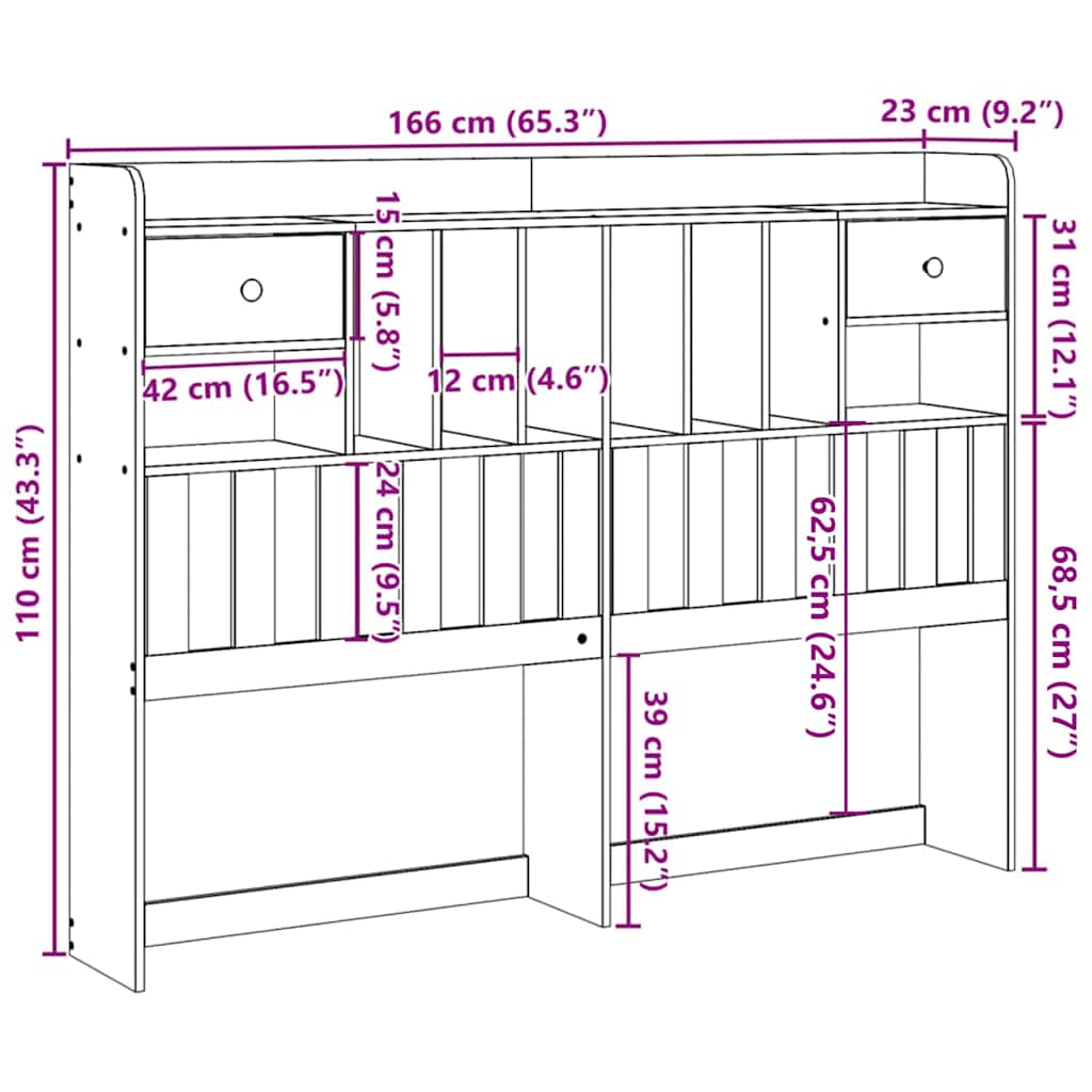 vidaXL Κεφαλάρι με Αποθ. Χώρο Καφέ Κεριού 160 εκ από Μασίφ Ξύλο Πεύκου