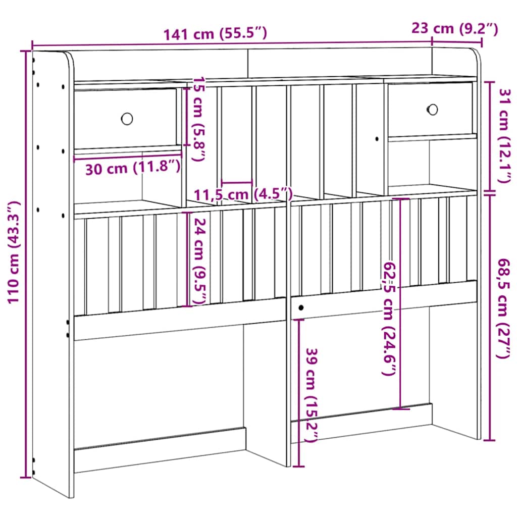 vidaXL Κεφαλάρι με Αποθ. Χώρο Καφέ Κεριού 135 εκ από Μασίφ Ξύλο Πεύκου