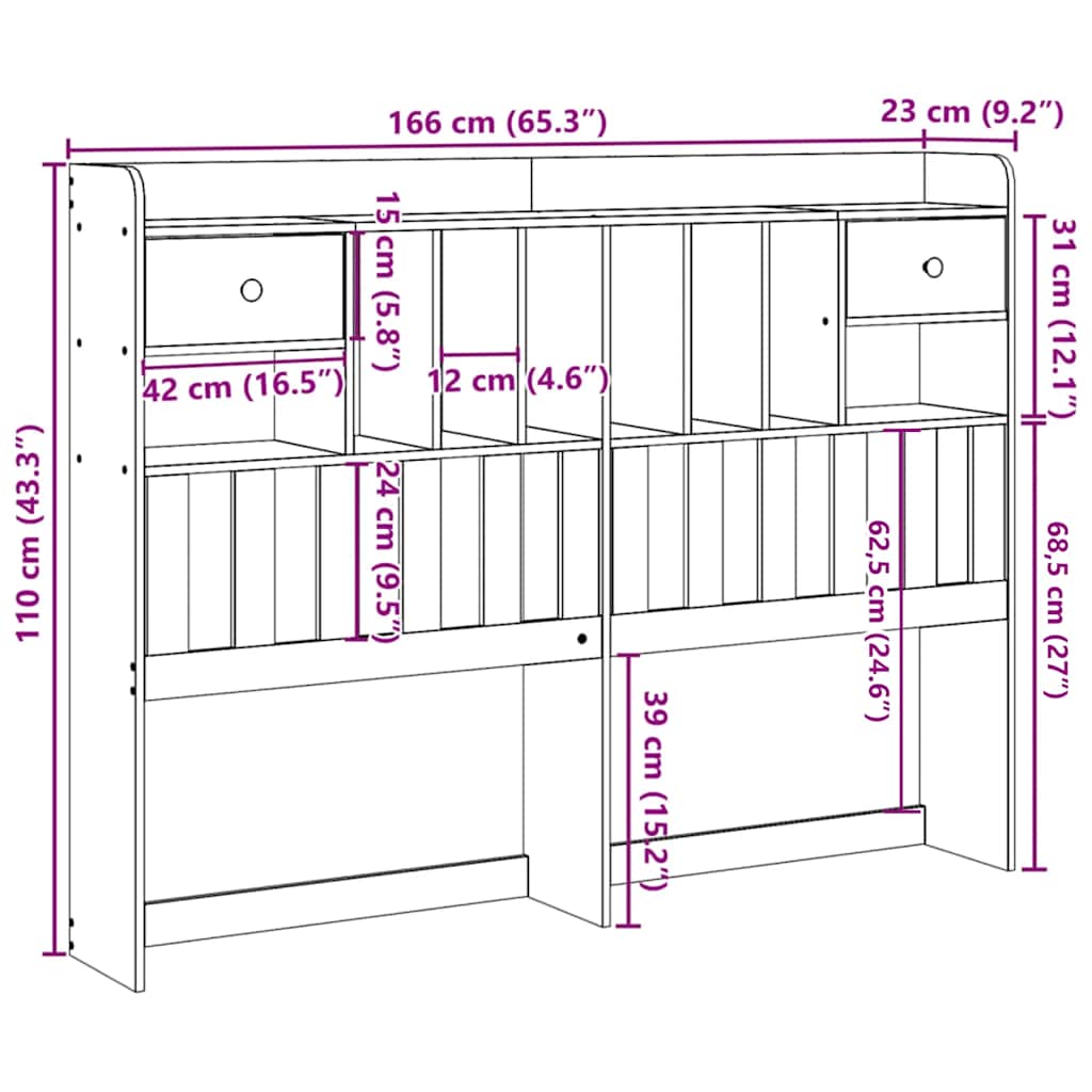 vidaXL Κεφαλάρι με Αποθ. Χώρο Καφέ Κεριού 75 εκ. από Μασίφ Ξύλο Πεύκου