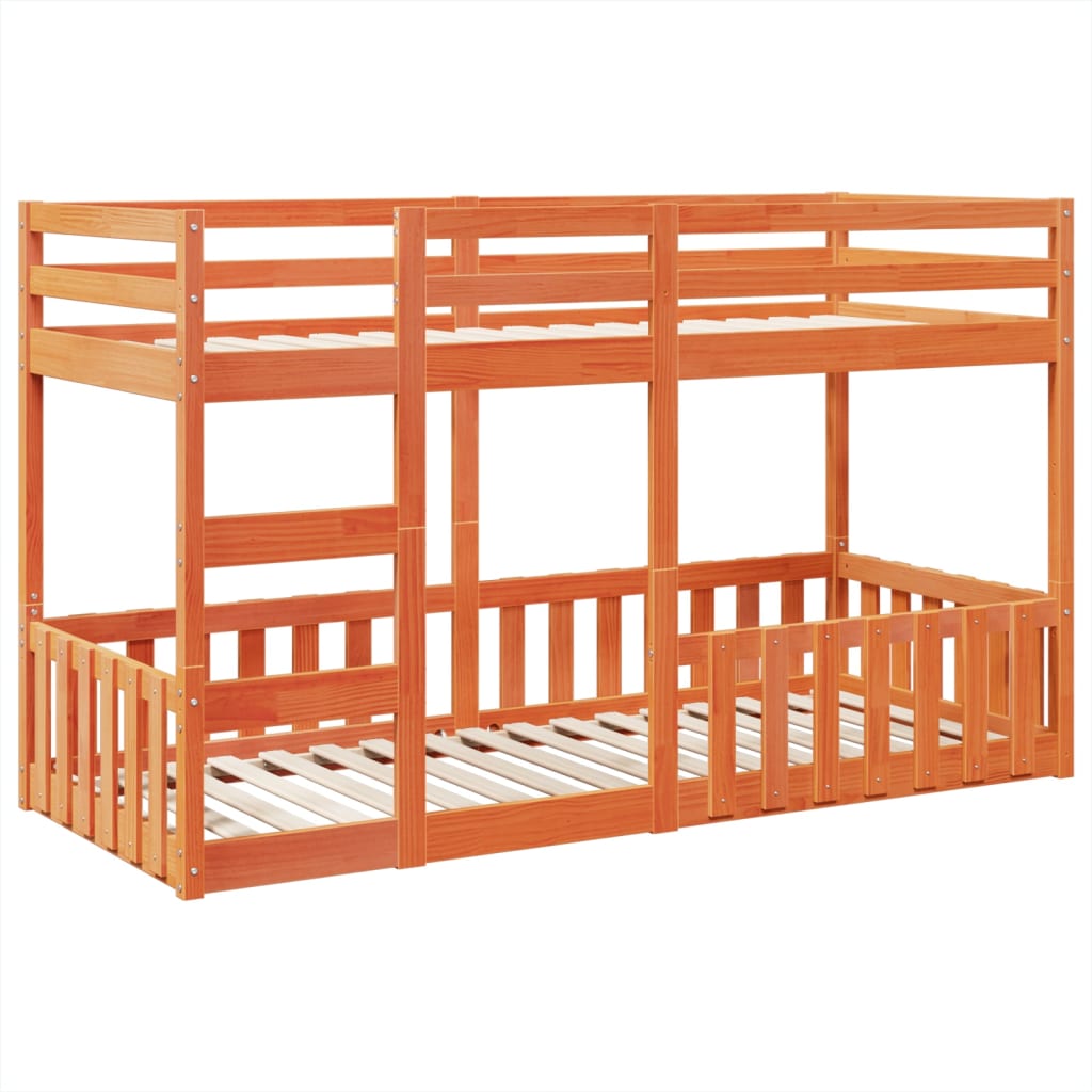 vidaXL Κρεβάτι Κουκέτα Καφέ Κεριού 80 x 200 εκ. από Μασίφ Ξύλο Πεύκου