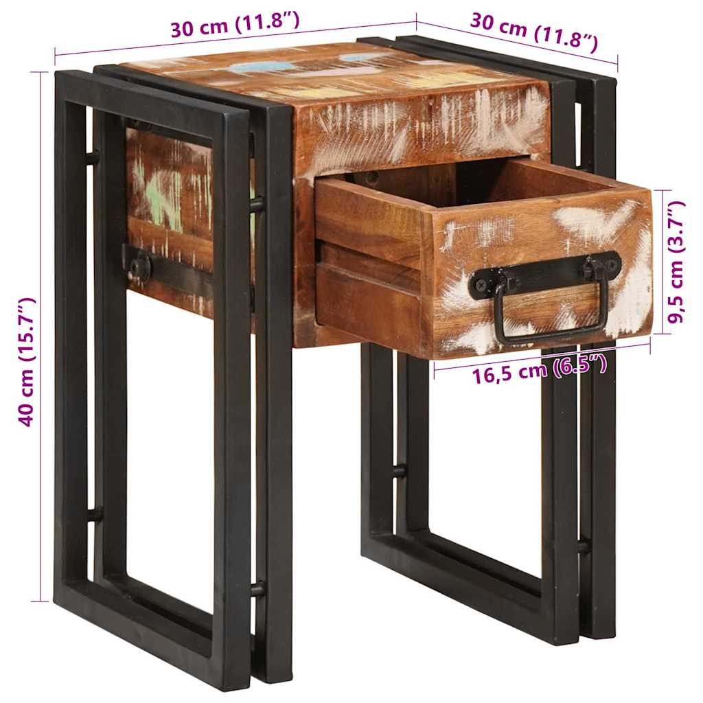 vidaXL End Table με συρτάρι 30 x 30 x 40 cm Στερεό Ανακτηθέν Ξύλο
