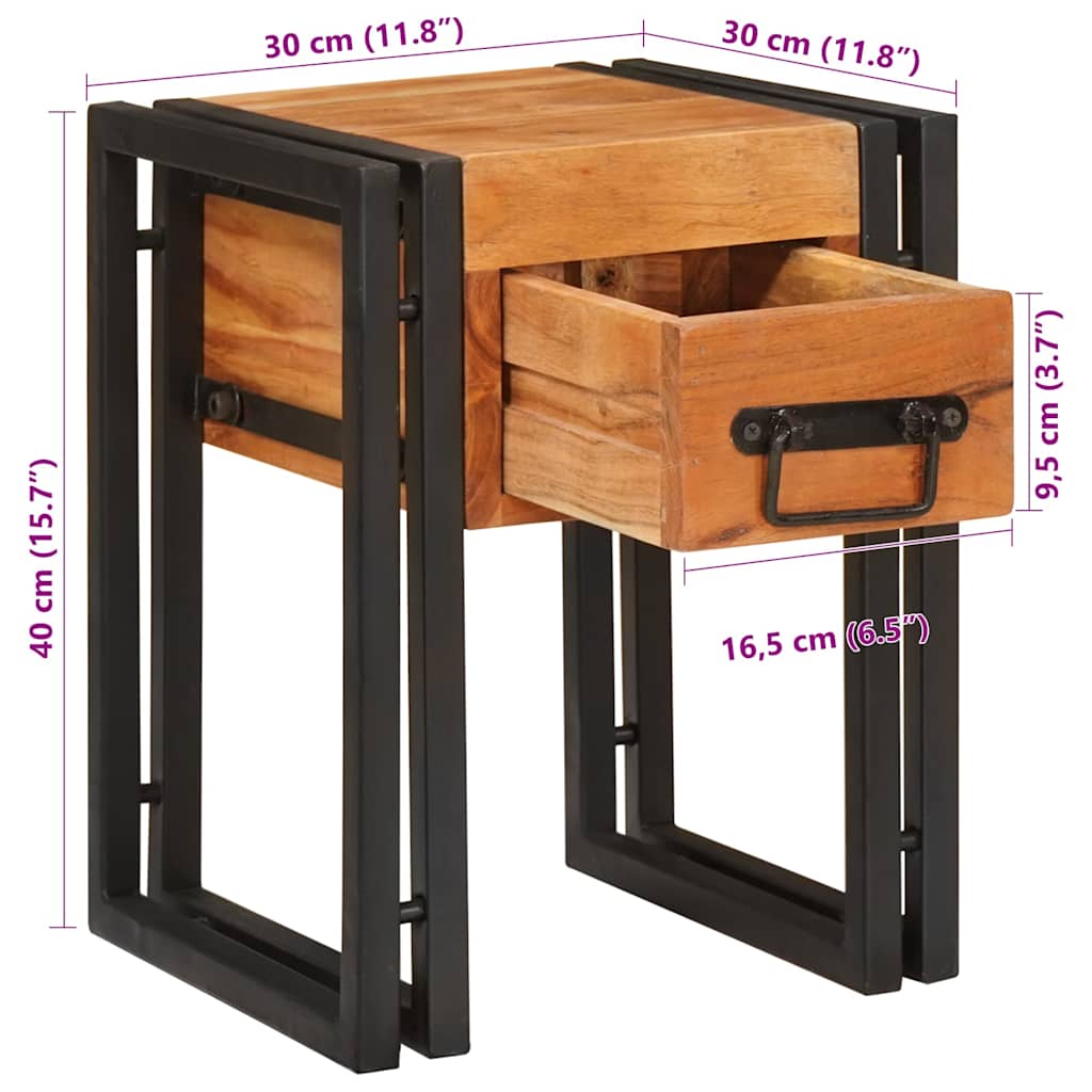 vidaXL End Table Καφέ και Μαύρο 30 x 30 x 40 cm Στερεό Ξύλο Ακακίας