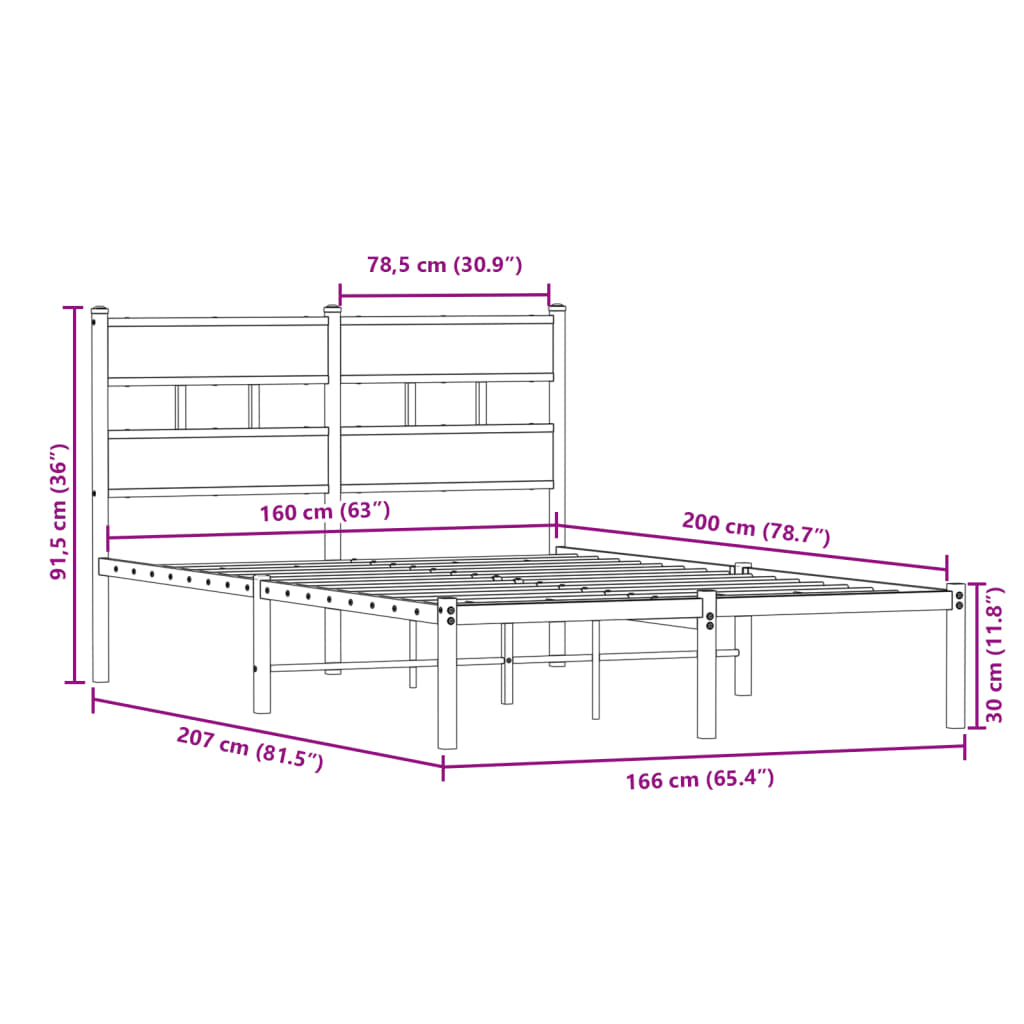 vidaXL Σκελετός Κρεβ. Χωρίς Στρώμα Sonoma Δρυς 160x200 εκ. Μεταλλικό