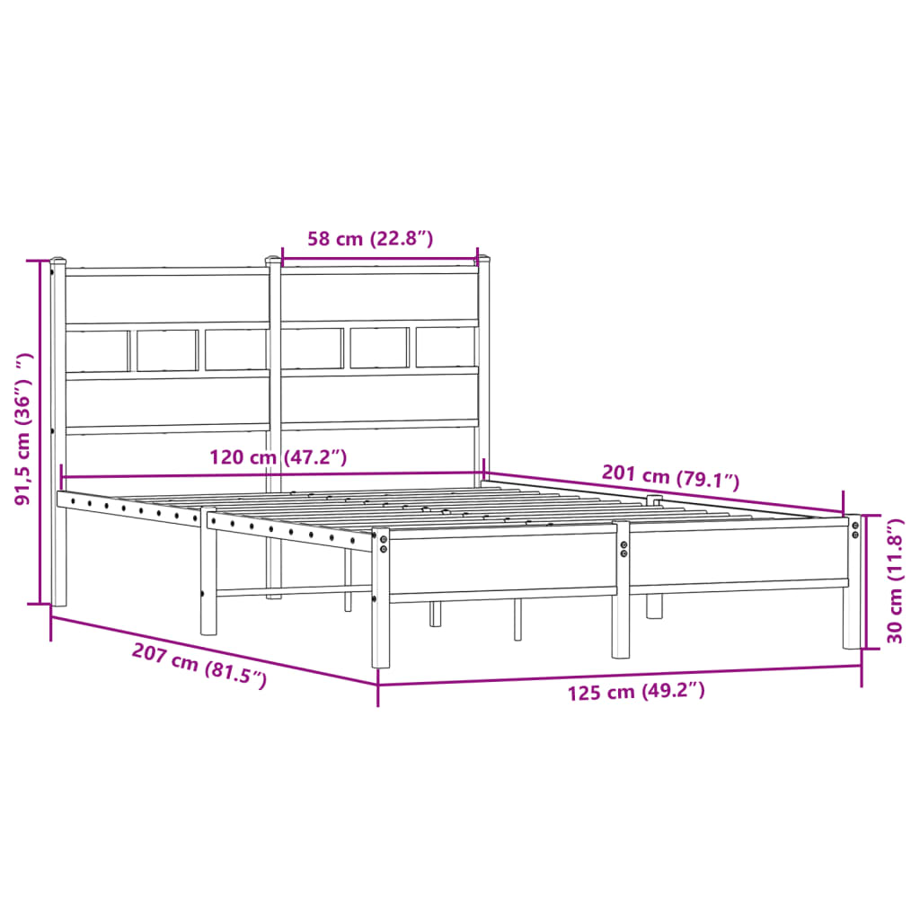 vidaXL Πλαίσιο Κρεβατιού Χωρ. Στρώμα Sonoma Δρυς 120x200εκ. Επ. Ξύλο