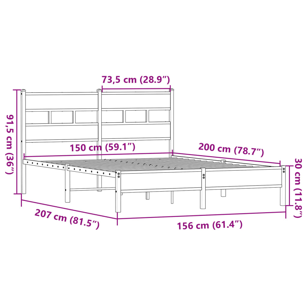 vidaXL Πλαίσιο Κρεβατιού Χωρ. Στρώμα Sonoma Δρυς 150x200εκ. Επ. Ξύλο