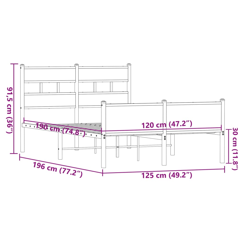 vidaXL Πλαίσιο Κρεβατιού Χωρ. Στρώμα Καφέ Δρυς 120x190 εκ. Επ. Ξύλο