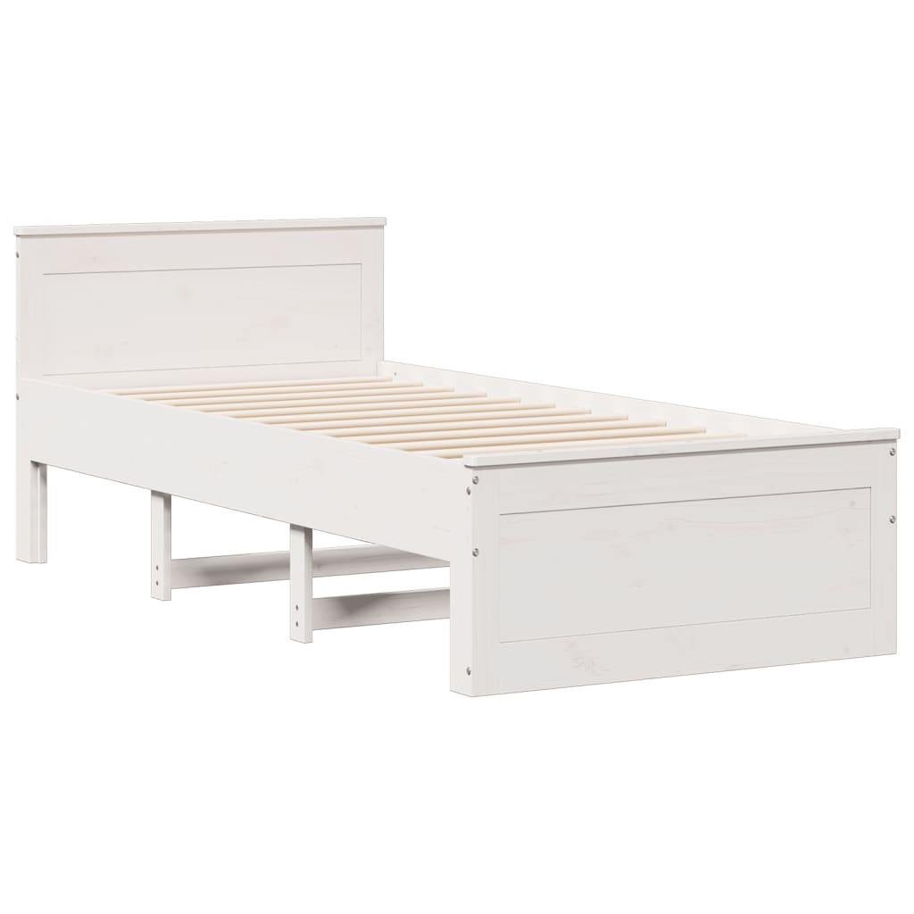 vidaXL Κρεβάτι Βιβλιοθήκη Χωρίς Στρώμα Λευκό 75x190 εκ Μασίφ Πεύκο