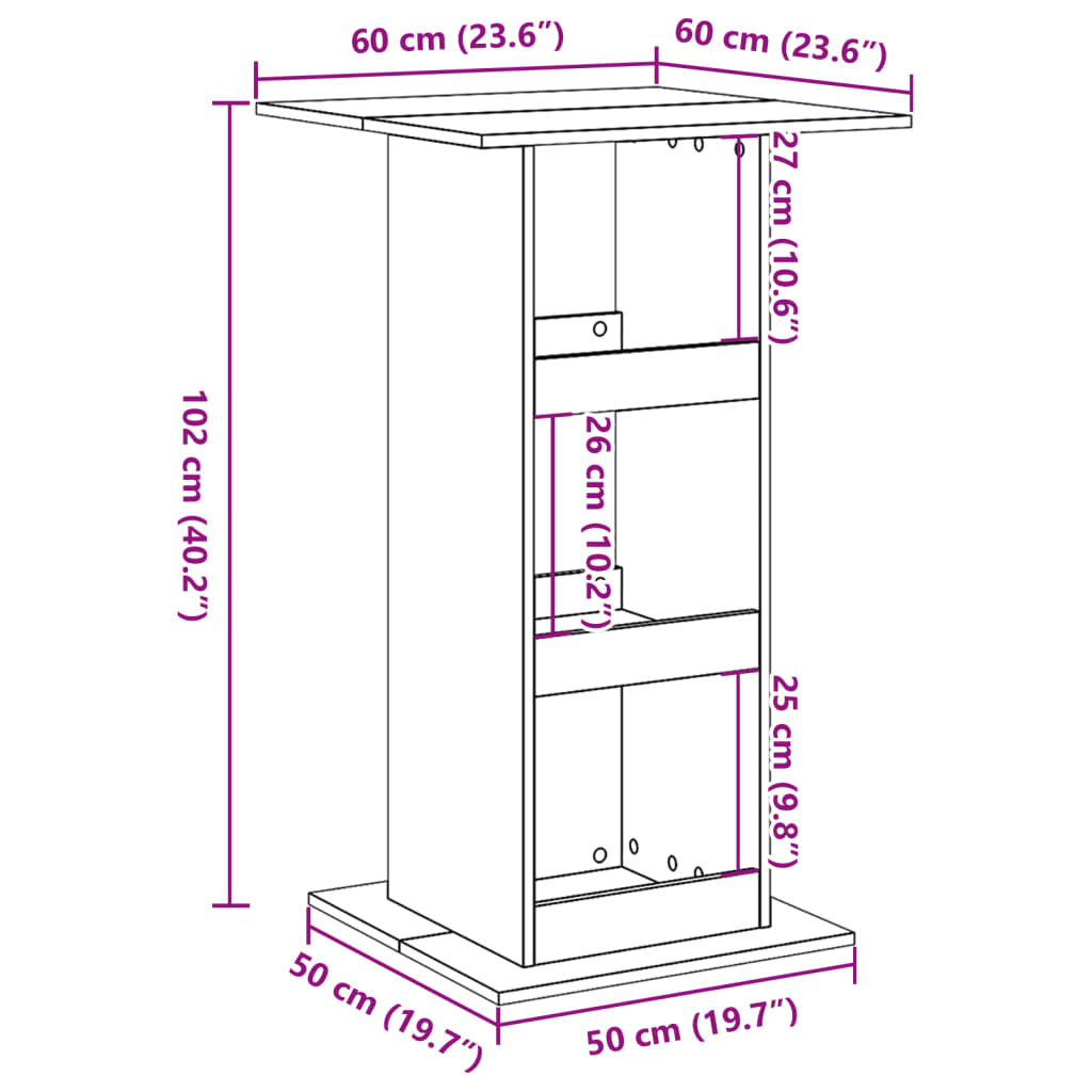 vidaXL Τραπέζι Μπαρ με Ράφια Γκρι Sonoma 60x60x102 εκ. Επεξ. Ξύλο