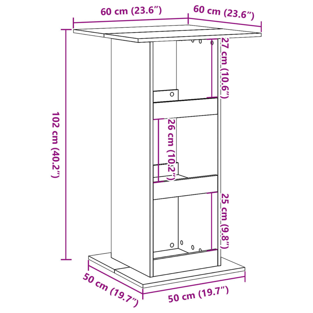 vidaXL Τραπέζι Μπαρ/Ράφια Όψη Παλαιού Ξύλου 60x60x102εκ Επεξεργ. Ξύλο