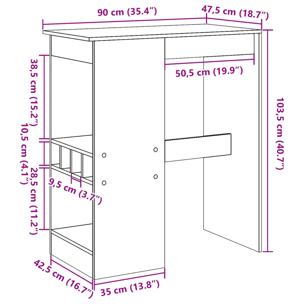 vidaXL Τραπέζι Μπαρ με Ράγες 90x47,5x103,5 εκ. Επεξεργ. Ξύλο