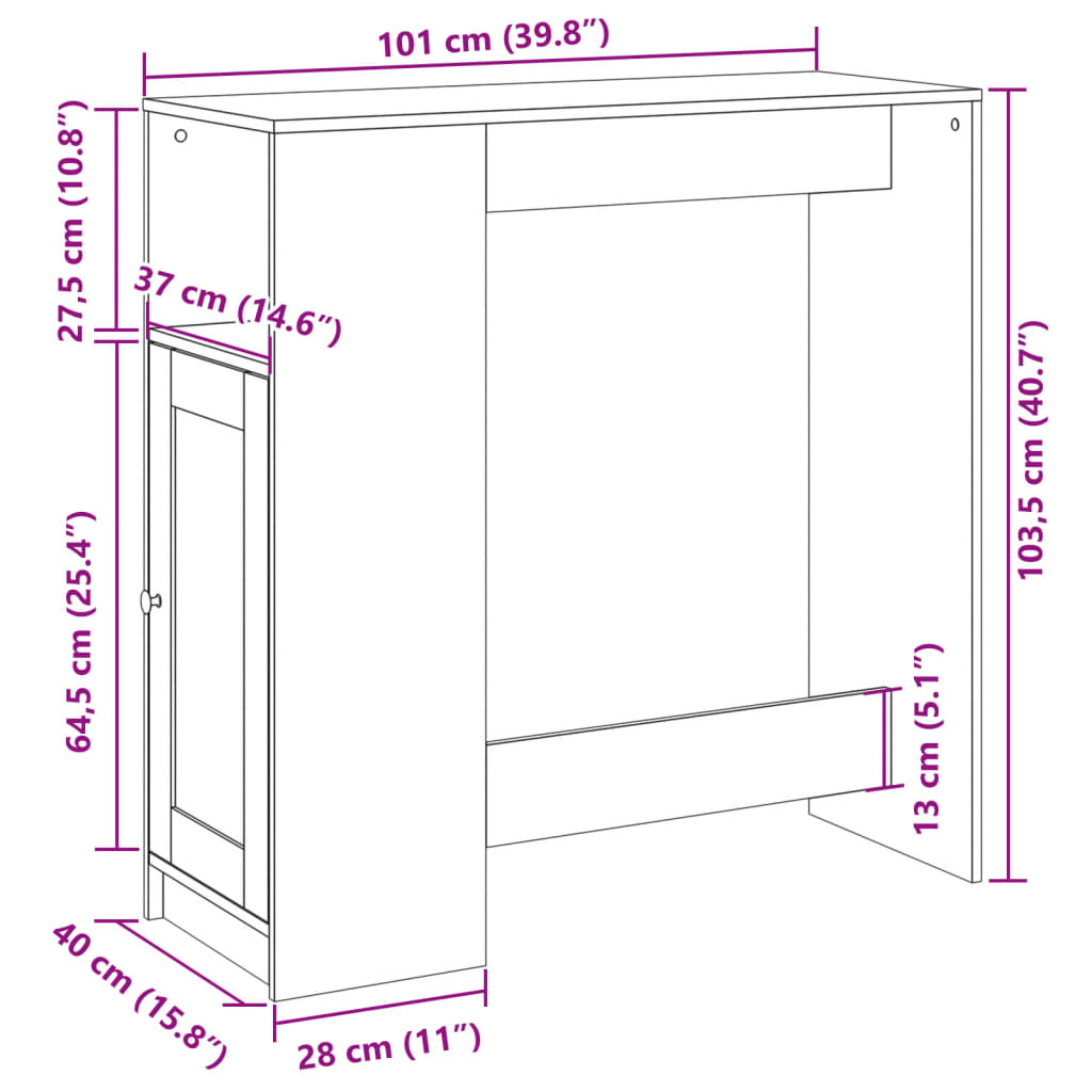vidaXL Τραπέζι Μπαρ με Ράγες Δρυς 101x40x103,5 εκ. Επεξεργ. Ξύλο