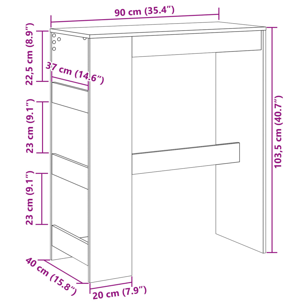 vidaXL Τραπέζι Μπαρ με Ράφια Γκρι Σκυρ. 90x40x103,5 εκ Επεξεργ. Ξύλο
