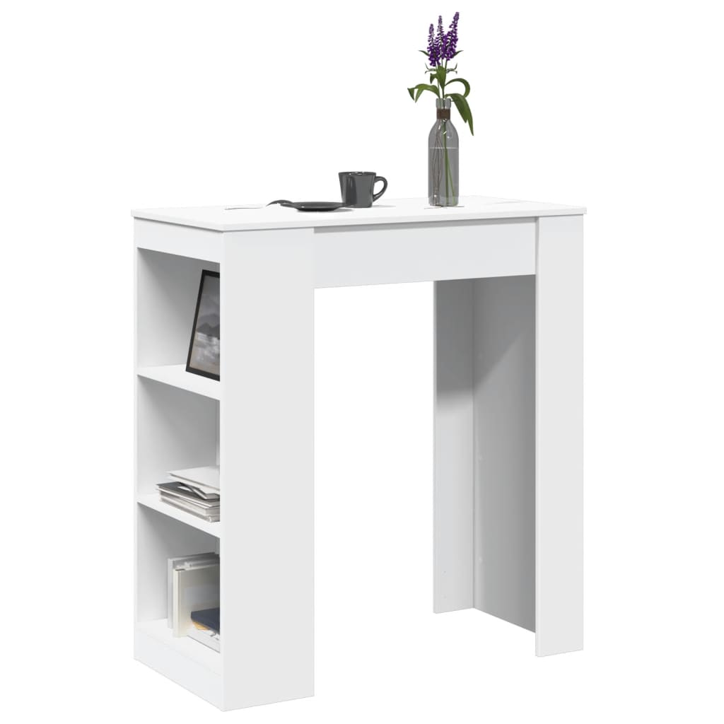 vidaXL Τραπέζι Μπαρ με Ράφια Λευκό 95x47x103,5 εκ. Επεξεργ. Ξύλο