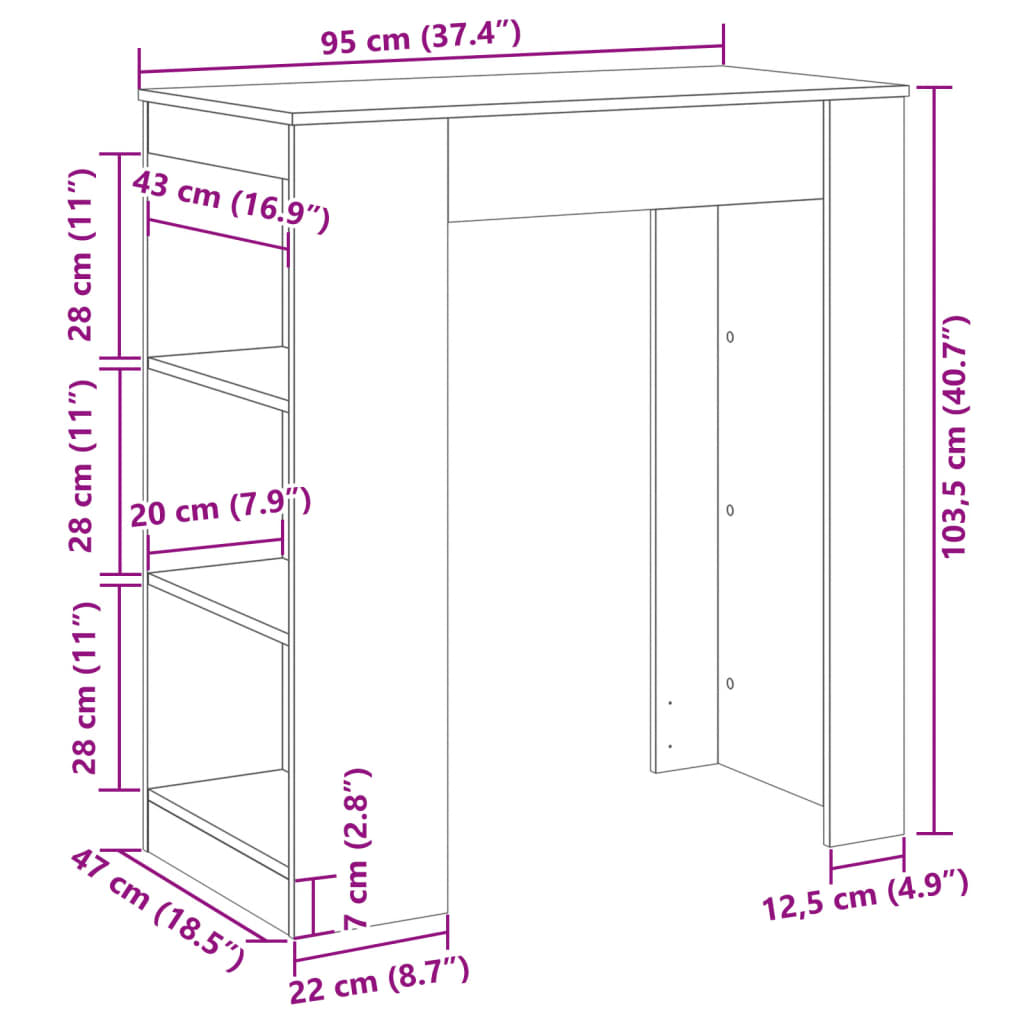 vidaXL Τραπέζι Μπαρ με Ράγες 95x47x103,5 εκ. Επεξεργ. Ξύλο