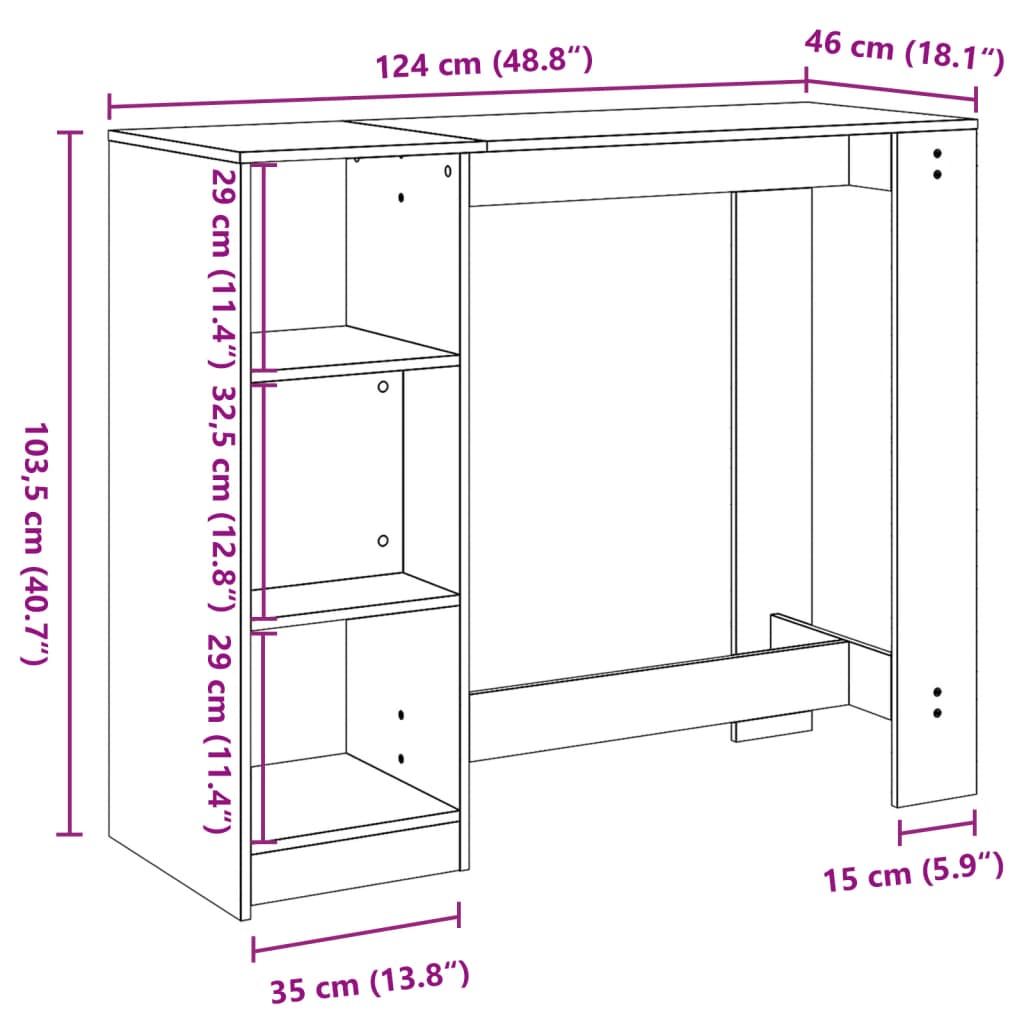 vidaXL Τραπέζι Κονσόλα Γκρι Sonoma 124x46x103,5 εκ. από Επεξεργ. Ξύλο