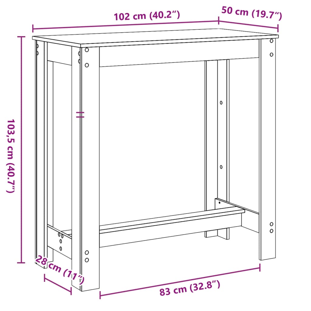 vidaXL Τραπέζι Μπαρ Λευκό 102x50x103,5εκ. Επεξεργ. Ξύλο