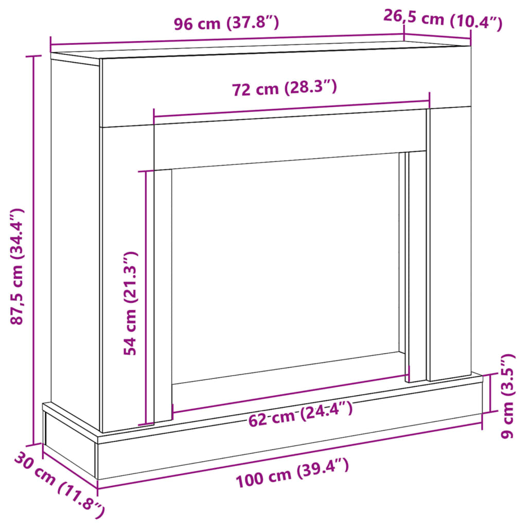 vidaXL Πλαίσιο Τζακιού Γκρι Sonoma 100x30x87,5 εκ. από Επεξ. Ξύλο