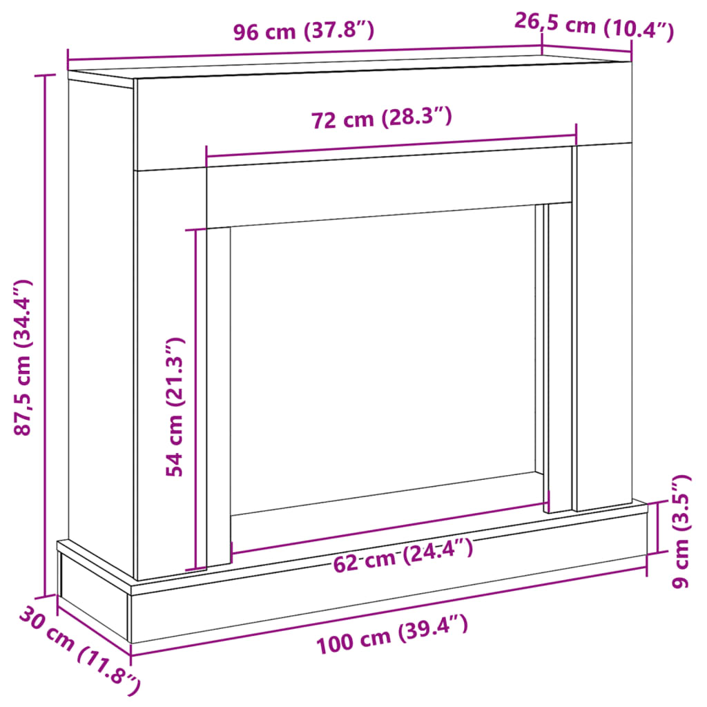 vidaXL Πλαίσιο Τζακιού Καφέ Δρυς 100x30x87,5 εκ. από Επεξ. Ξύλο