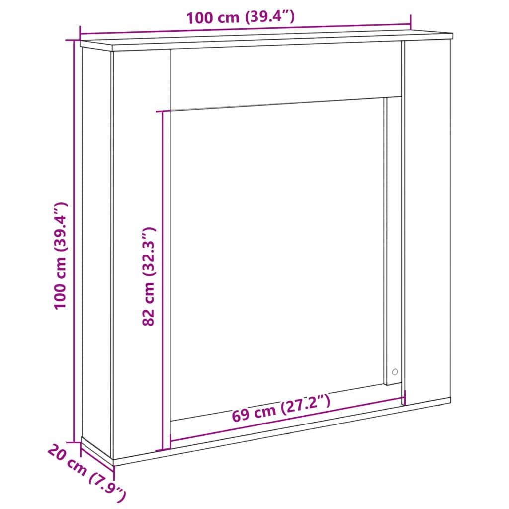 vidaXL Πλαίσιο Τζακιού Καφέ Δρυς 100x20x100 εκ. από Επεξ. Ξύλο