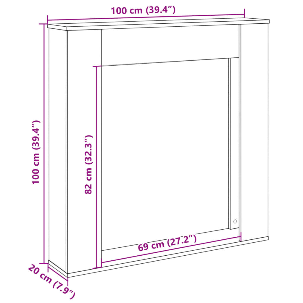 vidaXL Πλαίσιο Τζακιού Αρτισιανή Δρυς 100x20x100 εκ. από Επεξ. Ξύλο