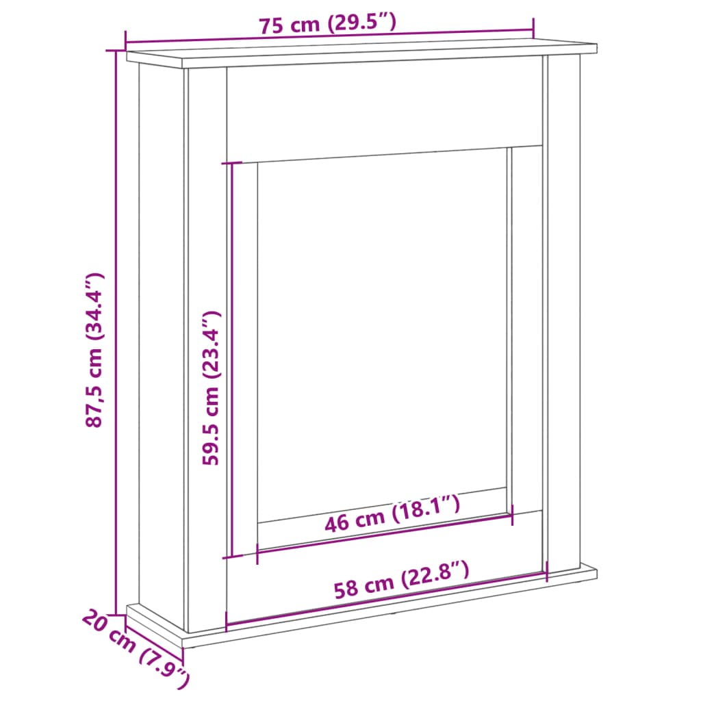 vidaXL Πλαίσιο Τζακιού Γκρι Sonoma 75x20x87,5 εκ. από Επεξ. Ξύλο