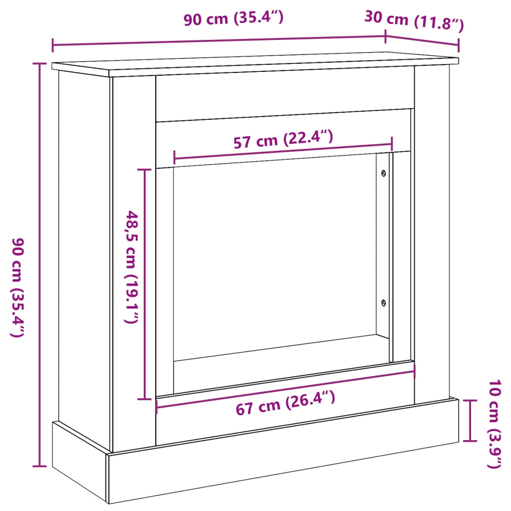 vidaXL Πλαίσιο Τζακιού Λευκό 90x30x90 εκ. από Επεξ. Ξύλο