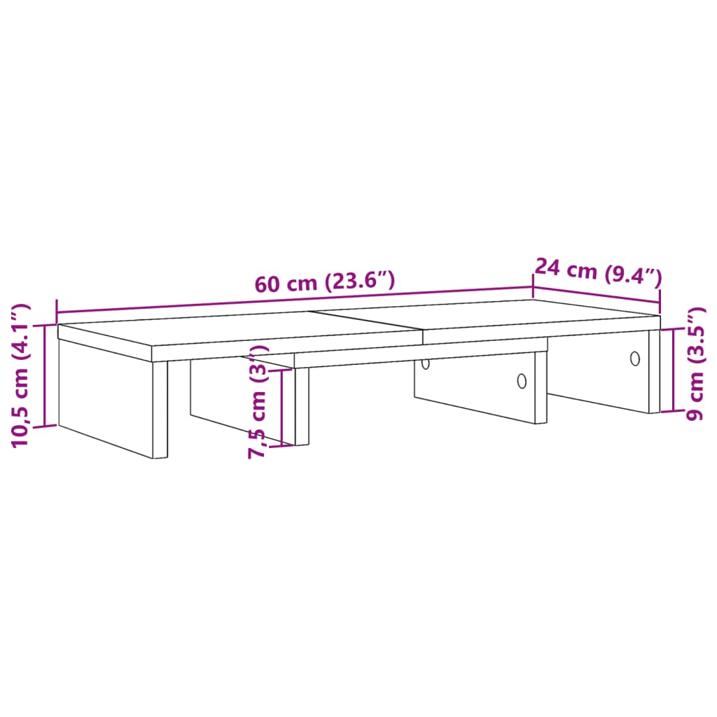 vidaXL Βάση Οθόνης Ρυθμιζ. Γκρι Sonoma 60x24x10,5 εκ. Επεξεργ. Ξύλο