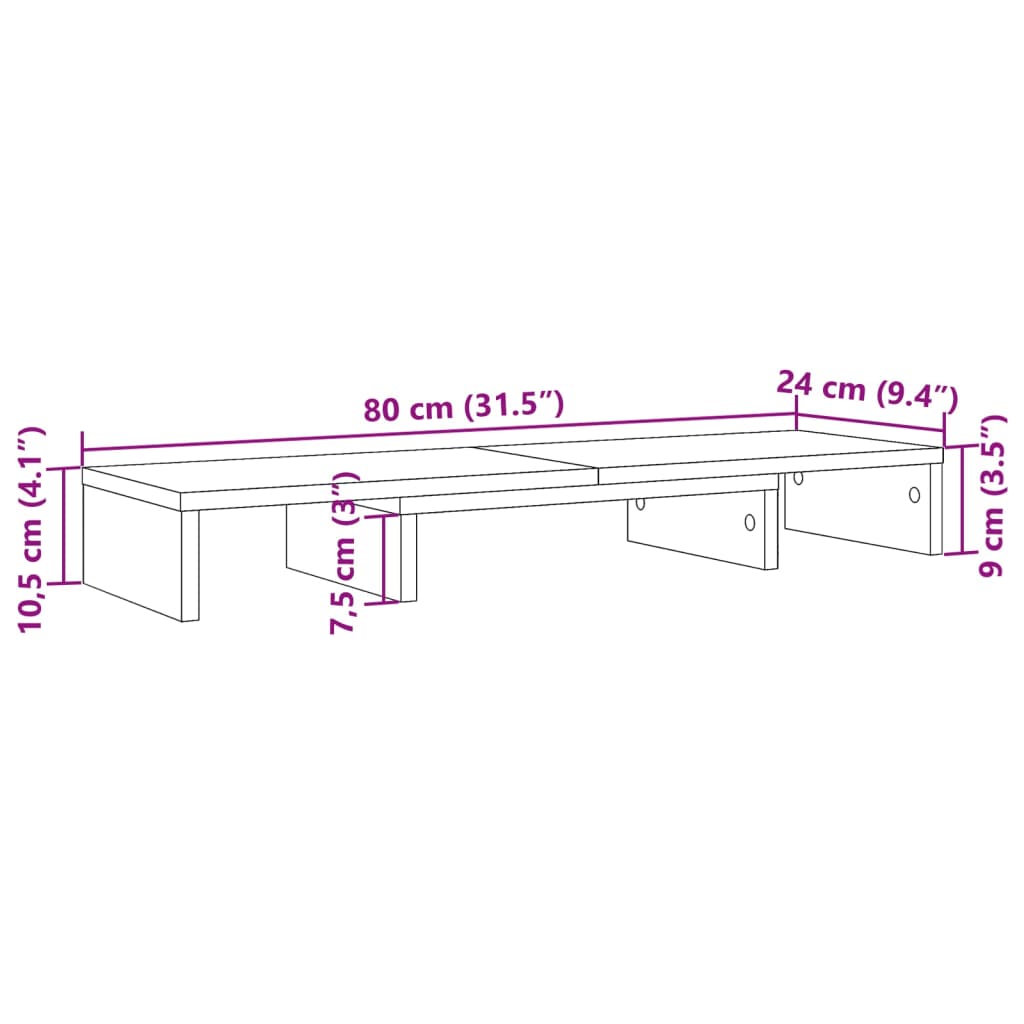 vidaXL Βάση Οθόνης Ρυθμιζ. Μαύρο 80x24x10,5εκ Επεξεργ Ξύλο