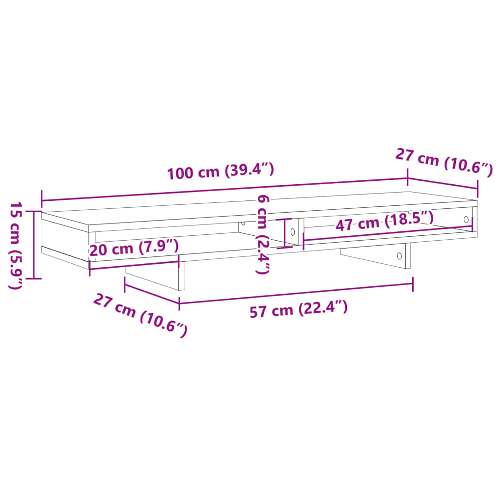 vidaXL Βάση Οθόνης Όψη Παλαιού Ξύλου 100x27x15 εκ. από Επεξ. Ξύλο