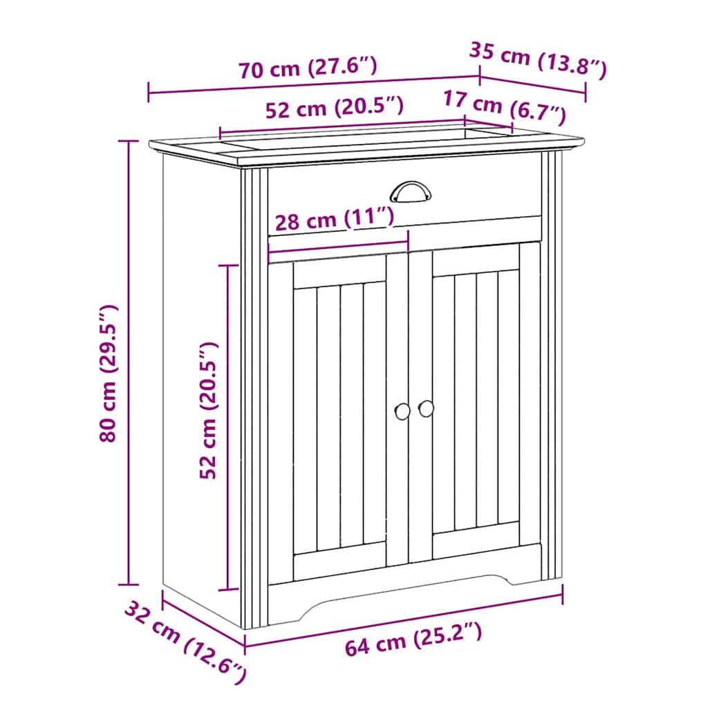 vidaXL Ντουλάπι νιπτήρα μπάνιου "BODO" Λευκό 70x35x80 cm