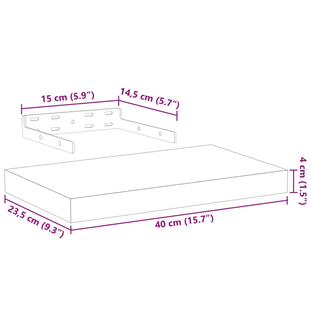 vidaXL Ράφια Τοίχου 2 τεμ. 40x23,5x4 εκ. Επεξεργασμένο Ξύλο